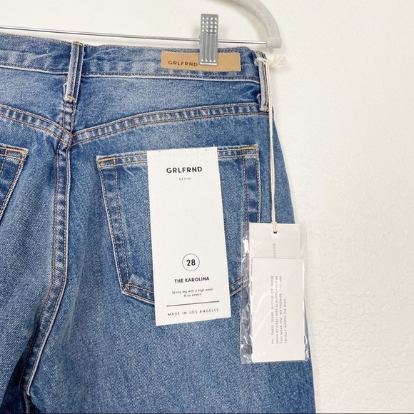 GRLFRND Karolina Distressed High Rise Raw Hem Slim Jeans in Moon River Cotton - Picture 6 of 8